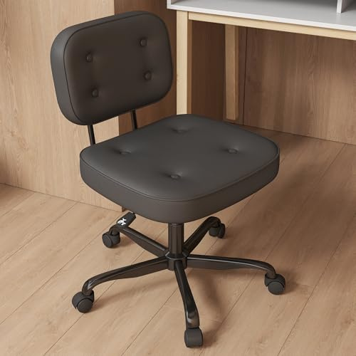 AnyGod PU Leather Armless Home Office Desk Chair, Small Ergonomic Task Chair for Adults and Students, Low Back Seating with Swivel, Adjustable Height, Rolling Wheels - Black