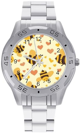 Flygande gula bin hjärtan herrklockor rostfritt stål klockarmband analog kvarts klocka affärer armbandsur, Stil, regular, armband