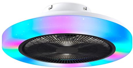 RRBEST Ventilatore da Soffitto con Luce, RGB Ventilatore da Soffitto Dimmerabile, 6 Velocità 3 Temperature con Luce e Telecomando ＆ APP