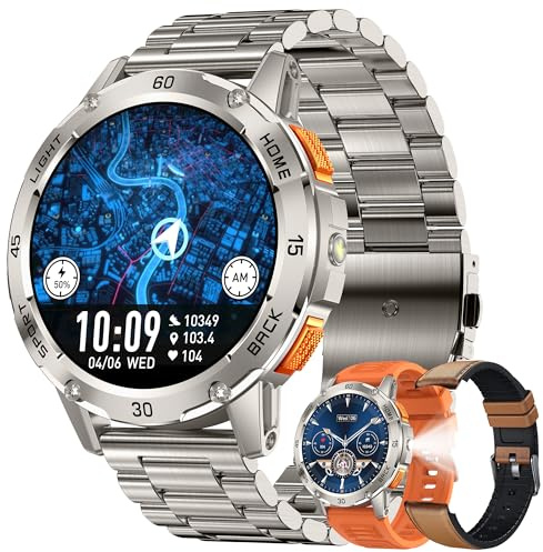 1,53 AMOLED Montre Connectée Homme avec Appel Bluetooth 5,2/Numérotation, Smartwatch Compatible Samsung Huawei Xiaomi Android iOS Podometre GPS Partagé Montre 123 Sports (Argenté)