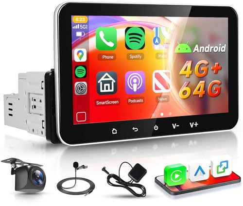 4G+64G Android 15 Single Din Car Stereo with 5GWifi Wireless Carplay Android Auto， Hodozzy 7 HD IPS Touchscreen 1 Din Car Radio with GPS Navigation Bluetooth 5.0 FM/RDS EQ SWC Reverse Camera