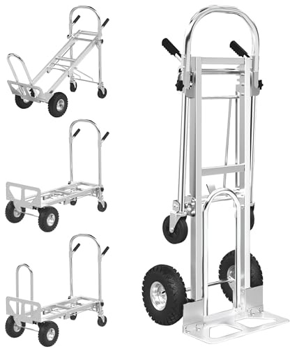 ZMRTDWO 1000 LBS Dolly Cart with Wheels, 4 in 1 Folding Hand Truck, Stainless Steel Heavy Duty Industrial Convertible Hand Cart, Utility Collapsible Hand Truck Dolly for Warehouse, Home, Office, Etc