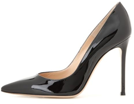 EDEFS Femmes Escarpins Talons Hauts Cuir Vernis, Bout Pointu Talon 10cm Noir, Élégant pour Soirée & Bureau Verni Noir EU44