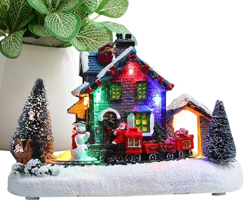 Julbyar, julbyar, hartsbelysta vintersnöfigurer för , julinomhusdekorationer, miniatyrprydnadsset rumsdekor för bordsdekoration