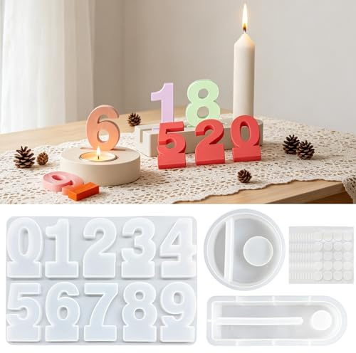 TZEKING 13PCS Moldes de Silicona para Velas,0-9 Número Molde de Velas Reutilizable Antiadherente,Moldes de Fácil Liberación para Cumpleaños