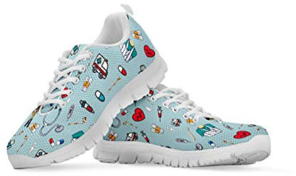 Showudesigns Damen Fitness Laufschuhe Sportschuhe Schnüren Running Sneaker Straßenlaufschuhe Krankenschwester Schuhe Hase Herz Schwein Nurse Shoes Grün EU 40
