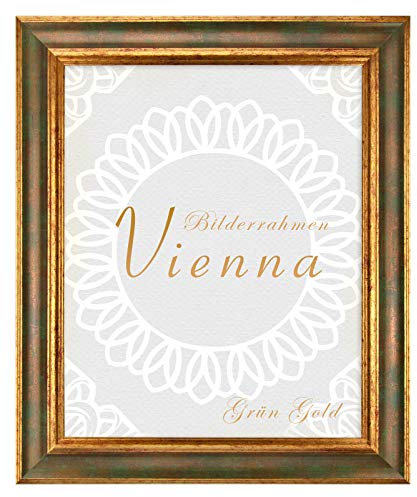 BIRAPA Bilderrahmen gold Vienna Rahmen 80x120 cm - Bilderrahmen vintage in Grün Gold, Bilderrahmen Holz mit Zierleiste innen und außen, Fotorahmen, Holzrahmen