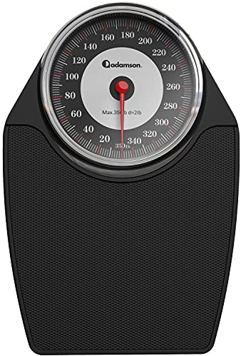 Adamson A24 Scales for Body Weight - Up to 350 LB - New - Anti-Skid Rubber Surface Extra Large Numbers - High Precision Bathroom Scale Analog - Durable with 20-Year Assurance - Black
