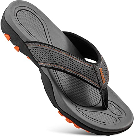 HAOLIRA Men's Surfing Flip Flop Leather Arch Support Summer Holiday Beach Sports Thong Sandals for Indoor Outdoor Comfort Casual Plantar Fasciitis Slippers(NA 1 Dark gray 43/9UK)