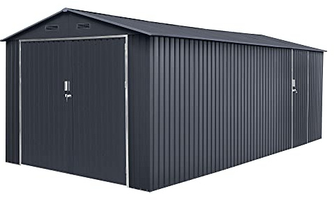Garaje Metalico Tonsberg 18m2 – 602x300x232cm – Resguardo Exterior para Coche - Cierre de Seguridad con Llave - 4 Rejillas Anticondensación - Puerta Amplia - Cochera Cobertizo Jardín Almacenaje