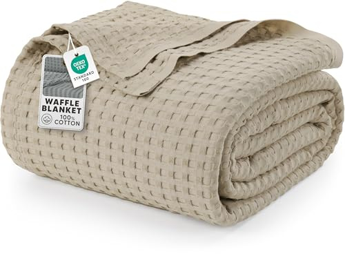 Utopia Bedding Couverture gaufrée en Coton 300 GSM (Kaki - 274 x 228 cm), Couette Douce, légère et Respirante pour Toutes Les Saisons