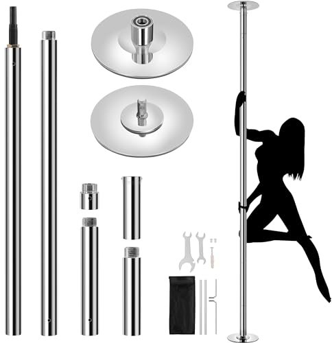 Abician Barre de Pôle Dance Statique et Rotative Hauteur Réglable 225 cm-274,5 cm 45 mm de Diamètre Charge Maximale 200 kg Argent