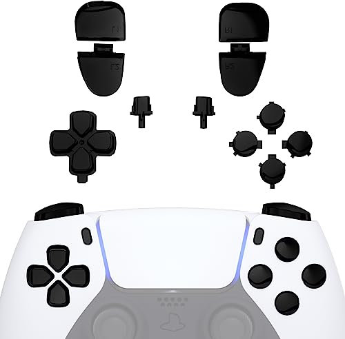 eXtremeRate Replacement D-pad R1 L1 R2 L2 Triggers Share Options Face Buttons, Chrome Black Full Set Buttons Compatible with ps5 Controller BDM-030 BDM-040 BDM-050 - Controller NOT Included