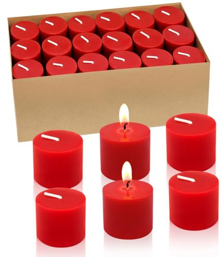 Velas votivas rojas de 10 horas a granel, 36 paquetes de velas de cera pequeñas sin perfume de 1.5 pulgadas para bodas, fiestas, vacaciones y hogar