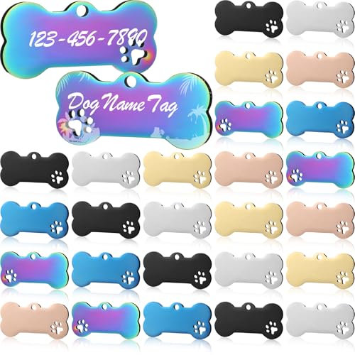 Hicarer 30 Pcs Stainless Steel Blank Pet ID Tags Personalized Dog Name Tag with Hollow Design Engraved on Both Sides Dog Cat Collar Name Accessories Regular Size DIY(Bone Shape)