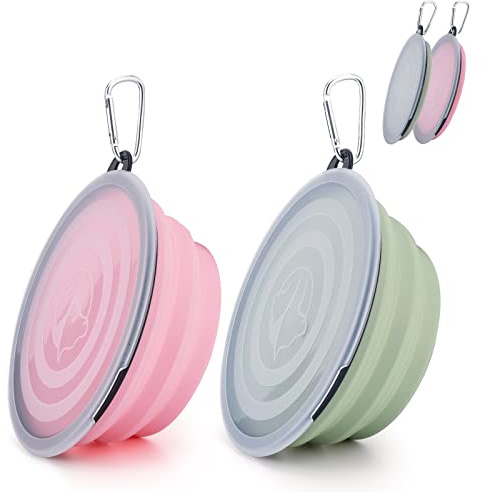 Gamelles Pliables Bols avec Couvercle Chienes Voyage Bols pour Chat et Chienes Ajustée Léger Protable pour Marche Randonnée Camping (Cyan+Rose, Grand)