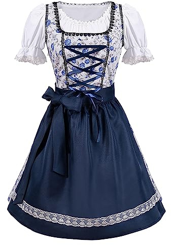 Tenue Oktoberfest Dirndl Femme 2 Pièces: Robe Bavaroise + Tablier Réglable pour Oktoberfest, Carnaval, Mariage Thème Allemand Festival Vêtements Party Déguisement Tenue