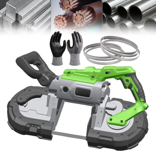 FHRKA Sega a Nastro Portatile da 1100 W-Taglio Regolabile a 45° con Base Rimovibile, capacità 4,72 Pollici | Sega a Nastro in Metallo, per Acciaio, Tondo per Cemento Armato (Withoutbase)