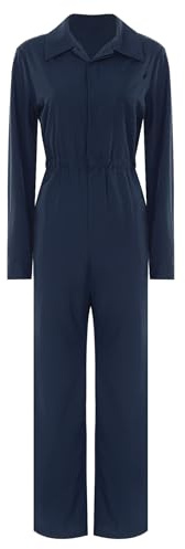 inlzdz Overol De Trabajo para Mujer Body De Algodón con Mangas Largas Monos Casuales Sueltos Disfraz Mecanico Azul Marino S