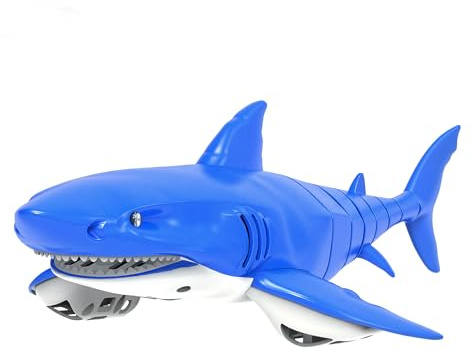 2.4G Remote Control Shark Toy with LED Eye Lights, Rechargeable Realistic RC Shark Boat, IPX7 Waterproof Battery Compartment Leak-Proof Design, for Kids 3-12, Ideal for Pool, Bath & Parties