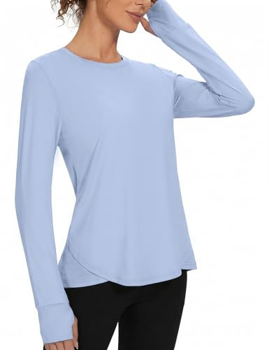 Gyabnw Camiseta Deportiva Mujer con Protección Solar de Manga Larga Ligera | Ropa deportiva ligera y transpirable, de secado rápido, para gimnasio, running al aire libre, yoga y entrenamiento diario
