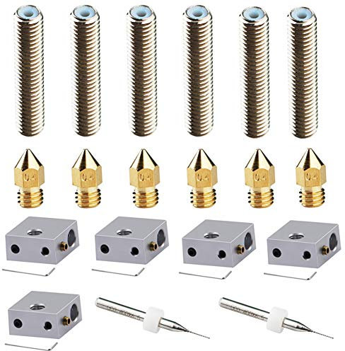 Accessoire de MK8 Makerbot 3D Imprimante 6Pcs 0.4MM Extrudeuse en laiton Tête d'impression Buse 6Pcs 30MM Longueur Extrudeuse 1,75MM Teflon Tube et 5pcs Blocs chauffants hotend 2Pcs Tête Nettoyage