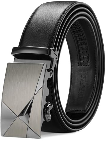 TANGCHAO Ceinture Hommes Réglable à Cliquet Boucle Automatique Ceinture en Cuir pour Homme 35mm de Large Noir 145CM