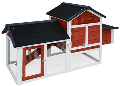 Alice's Garden - Pollaio in legno rosso GALINETTE. 3 galline. Gabbia per galline con recinto