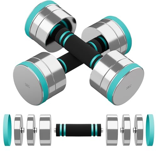 Dripex Haltères Musculation Réglables en Acier 5kg, Lot de 2 Poids Musculation Adjustable, Dumbbells Set Compacts avec Poignée en Mousse pour Femme Homme Maison Fitness Aérobic