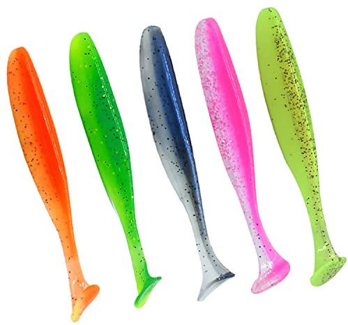 Señuelos de pesca suaves, 100/50 piezas cebos de plástico suave, caja para trucha, pez rojo, agua salada/dulce, 10/5 colores