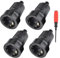 Schuko Kupplung, CHEVVY 4 x Gummi Kupplung 250V mit Zugentlastung 16A Bruchfest Schutzkontakt Kupplung IP44 Schukostecker Abdichtung für Außenbereich 3.7KW Schwarz