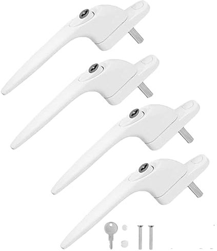 NTEK PVC Window Handles, Lockable Window Handle Inline Locking, Universal Handle UPVC Windows with Key Aluminum, Multi Spindles, for Indoor and Outdoor UPVC Window (6, White)
