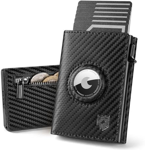 DODENSHA Portafoglio Airtag con Portamonete | Slim Portafoglio 10+ Carte | Protezione RFID | portafoglio uomo piccolo | Porta Carte di Credito Uomo | Moero Portafoglio Slim | Senza AIRTAG | Carbonio