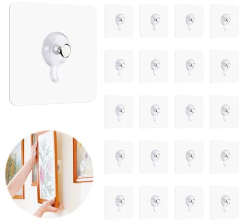 Adhesive Picture Hooks, 20Pcs Picture Frame Hooks No Nails Picture Hanging Hooks Stick on Picture Hooks Picture Hanging Nails Hooks for Hanging Pictures, Picture Hangers for Home Office Wall Decor