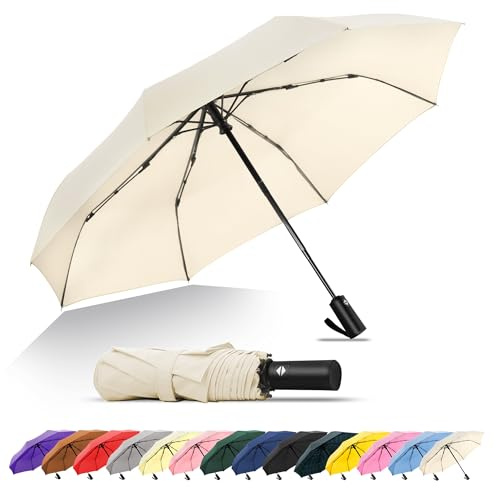 SoulRain Travel Umbrella - Windproof and Compact Umbrella for Rain - Perfect Large Auto Folding Umbrella - Ideal Car umbrella, Golf umbrella, and Travel Companion