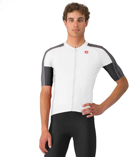 CASTELLI Men’s Entrata 6 Jersey, UPF Sun Protection, Quarter Length Sleeve Jersey for Road Cycling & Gravel Biking & Racing, Ivory/Smoky Gray/Light Black, M