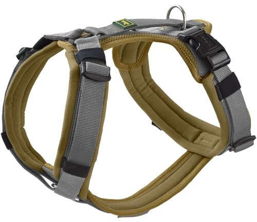 HUNTER Hundegeschirr Maldon UP, Farbe: Oliv/grau, weich gepolstert & komfortabel, stark reflektierend durch 3M Scotchlite, 4-Fach verstellbar, mit gepolstertem Griff (ab S-M), Größe: S-M