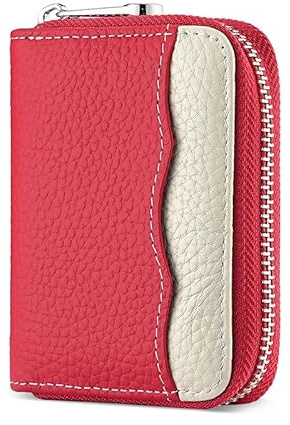 Goopai RFID 20 Card Slots Credit Card Holder Genuine Leather Accordion Card Case Small Wallet for Women or Men with Zipper (New Red)