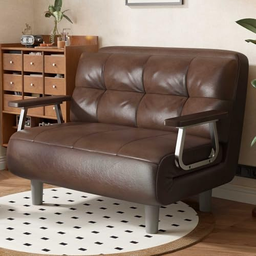 3-i-1 Folding Bäddsoffa, Enstol med 5-position ryggstöd och kudde, hög motståndskraftsskum, stålram, Utrymmesbesparing för Gästrum, Liten lägenhet, Enkel montering, Kompakt design