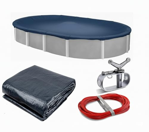 Winter Block Aboveground Pool Winter Cover, Fits 12’ x 18’ Oval, Solid Blue – Includes Winch and Cable for Easy Installation – Superior Strength & Durability, Treated for UV Protection, WC1218OV
