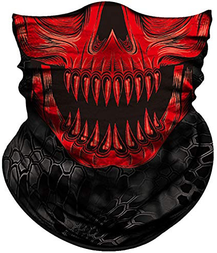 Obacle Skull Face Mask Half for Dust Wind UV Sun Protection Seamless 3D Tube Mask Bandana for Men Women Durable Thin Breathable Skeleton Mask Motorcycle Riding Biker (Skull Red Face Open Mouth)