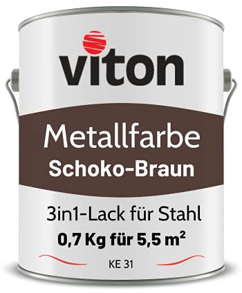 VITON Metallfarbe in Braun - 0,7 Kg Metall-Schutzlack Seidenmatt - Dauerhafter Schutz & hohe Beständigkeit - 3in1 Grundierung & Deckfarbe - Metalllack direkt auf Rost - KE31- RAL 8017 Schokoladenbraun