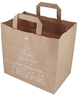 BIOZOYG Papiertragetaschen mit Flachhenkel 80g 26+17x25cm 'X-Mas' I feste Papier Tüten Kraftpapier I Geschenktüten groß Give Aways Party Tüten I Papierbeutel Blockboden 25 Papiertaschen weiß