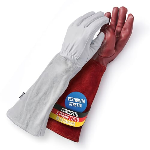 LAUTER SCHUTZ ® DORNENSICHERE Rindsleder Handschuhe - Mit Rückennaht für Bewegungsfreiheit und Komfort (L, Braun)