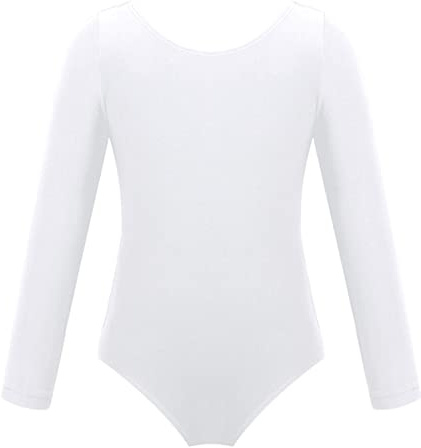 CHICTRY Ballettanzug Kinder Mädchen Langarm Gymnastikanzug Rundhals Tanzbody Trikot Stretch Turn Leotard Einfarbig Sportbody Gymnastik Outfit Trainingsanzug Weiß 134-140