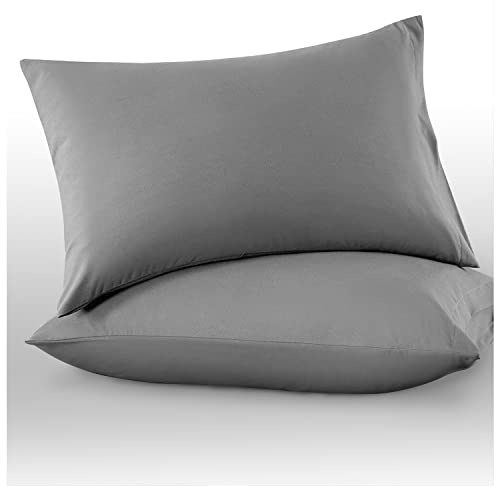 Microfiber Pillow Cases 2 Pack - Plain Dyed Housewife Pillowcases - Grey