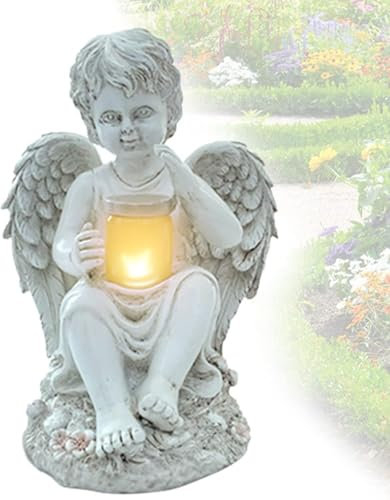 Tuzsocr Statue du Jardin des Anges,Lampe solaire à LED ange gardien,Lampe funéraire Sculpture de Fée,Résistant aux intempéries,Auto-on,pour terrasse, pelouse, Cour,Pendaison de crémaillère,funèbre (A)