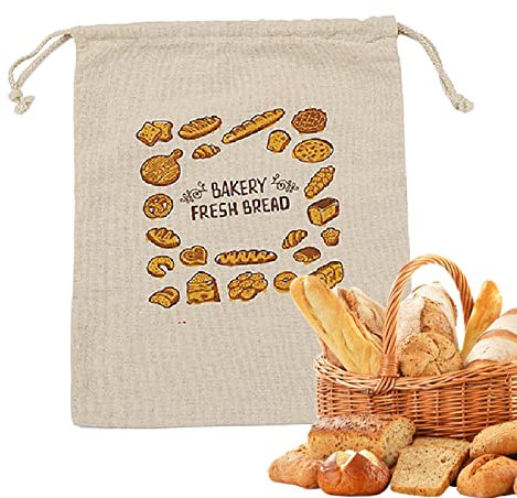 Sac à Pain en Lin | Sac à Pain en Tissu avec Serrage | Sac à Cordon pour Ranger Le levain, la Baguette, la miche Pain