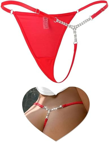ohyeahlady G string Thongs for Women Sexy Shiny Micro Thongs Mesh Panties | Size 8-22, Low Rise T-back Tangas,Crystal Chain Briefs,Plus Size Underwear,Black,Red,Adjustable Side Straps,Raves & Festivals