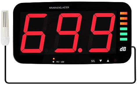 Dezibelmessgerät, 13 Zoll, wandhängendes Schallpegelmessgerät, Datenlogger, Geräuschmessgerät mit 16,4 Fuß Schallsensor, akustisches und visuelles Alarmschallmessgerät